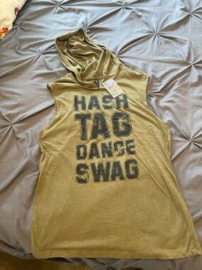 Sleeveless Olive Hooded Tank Top - "HASH TAG DANCE SWAG" Graphic